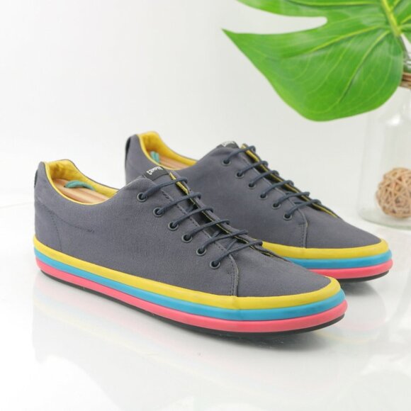 Camper Shoes - Camper Womens Hoops Sneaker Size 39 8 Gray Canvas Multi Color Sole Shoe Low Top